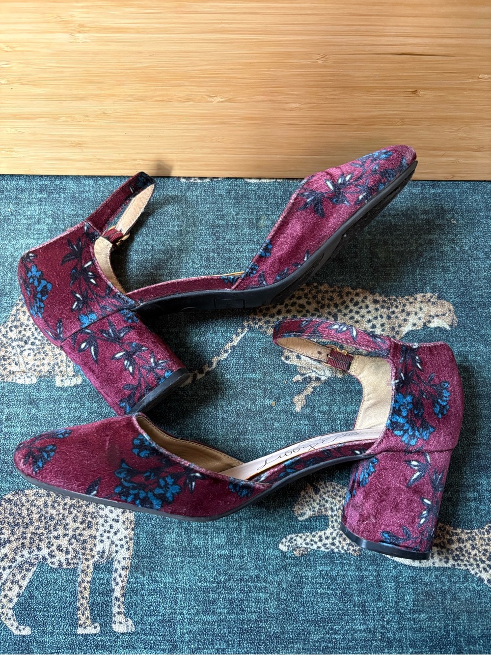 libby. edelman Burgundy Floral Block Heel Slingbacks